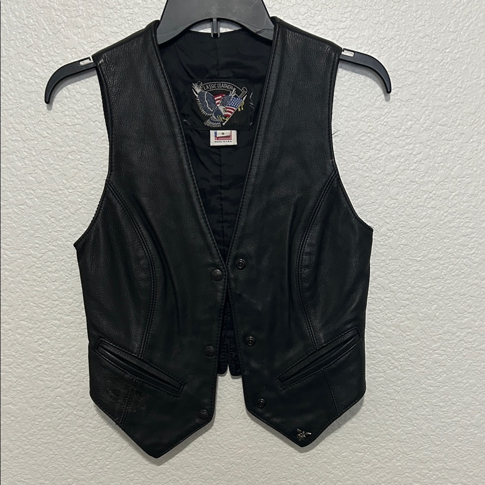 Black Leather Vest with Eagle Patch